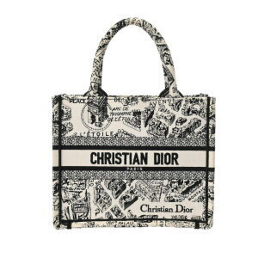 Dior Book Tote Bag White Black Paris Signature Canvas